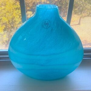 HANDBLOWN MARGIE’S GARDEN by Creative Artisans TURQUOISE FLAT Vase